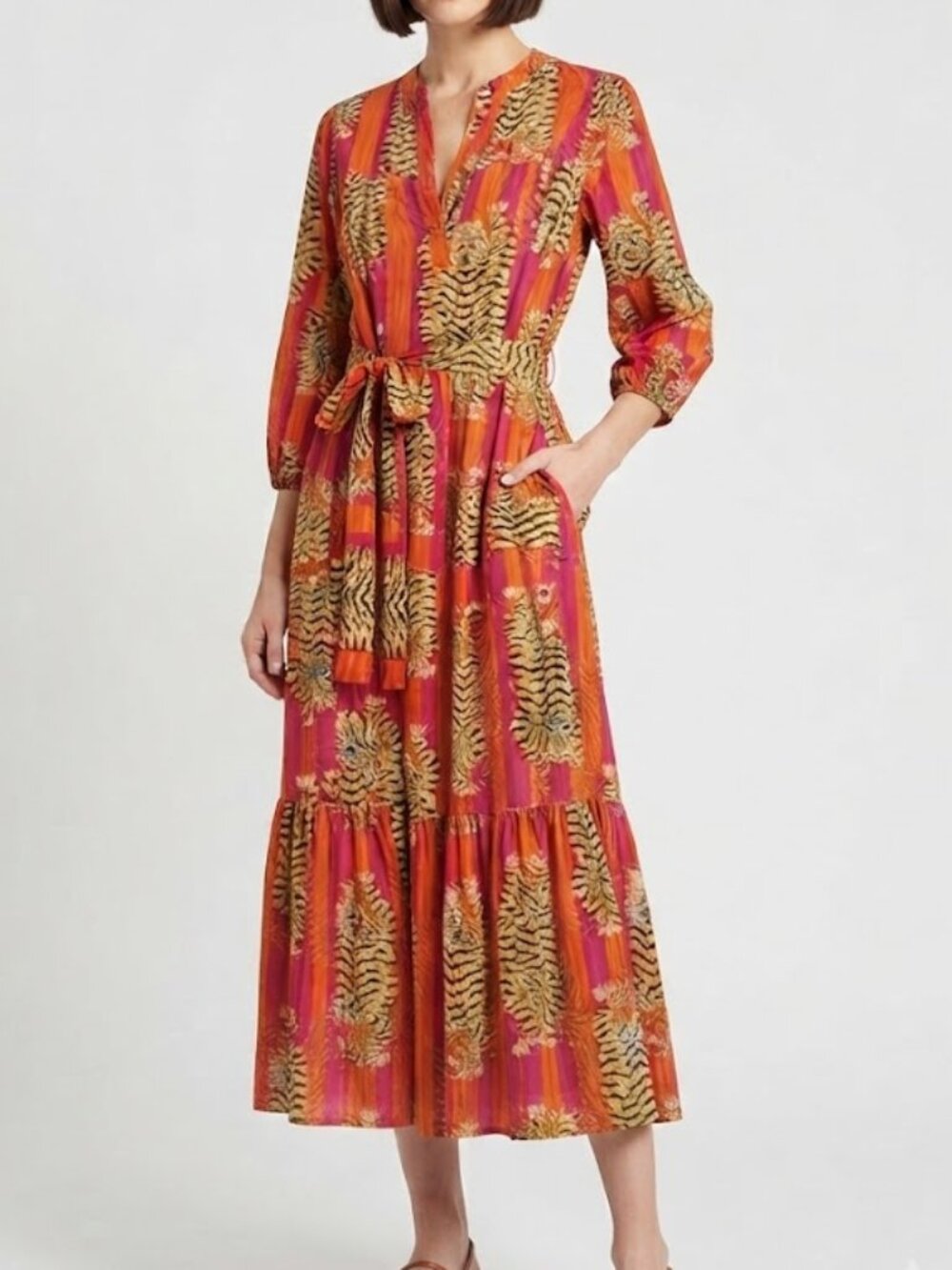 Sun Dried Laundry Luciano Tibet Dress Pink Orange Tiger Stripe Size XXS